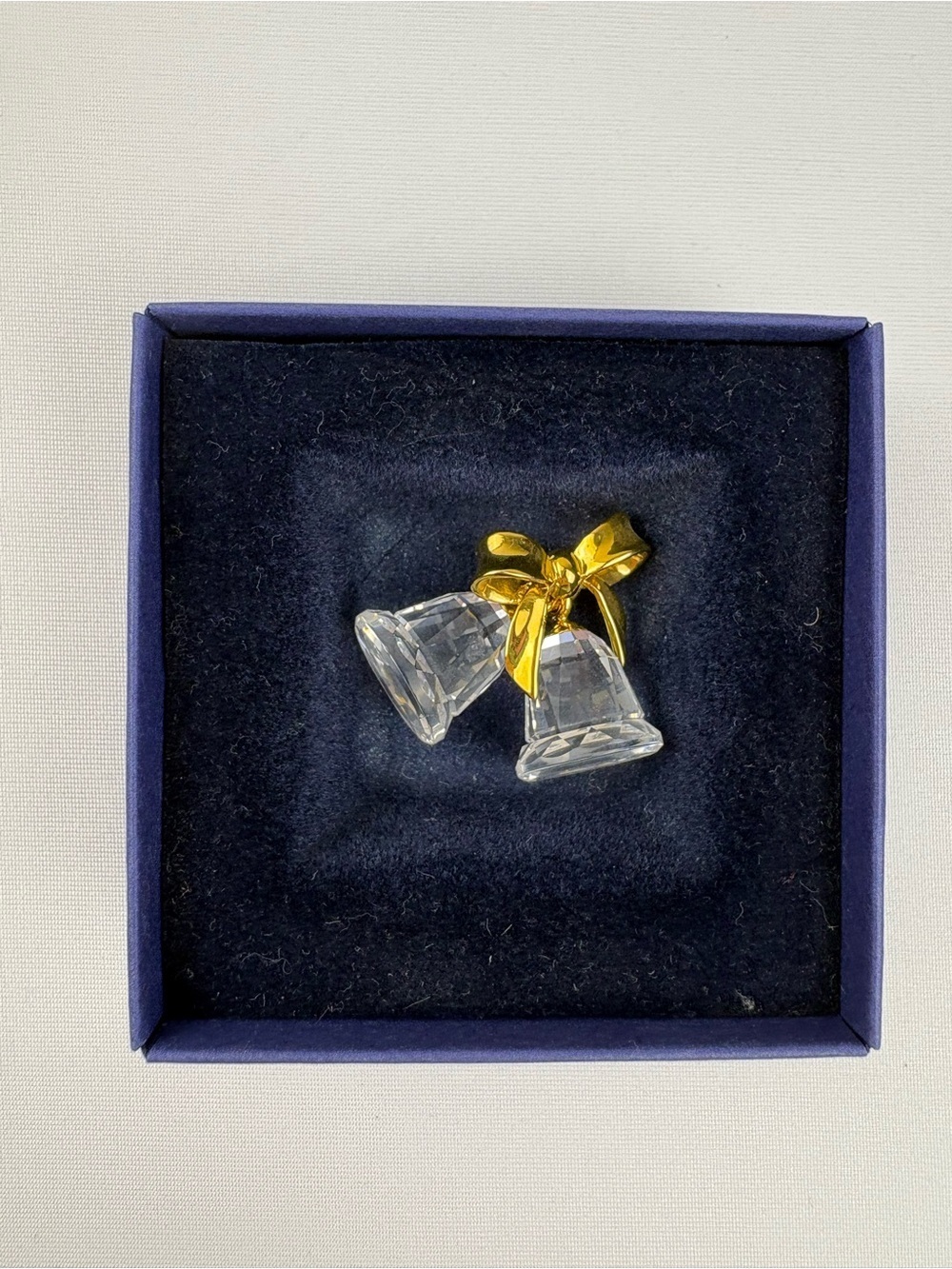 Swarovski Crystal Bell Ornament in Original Blue Velvet-lined Box